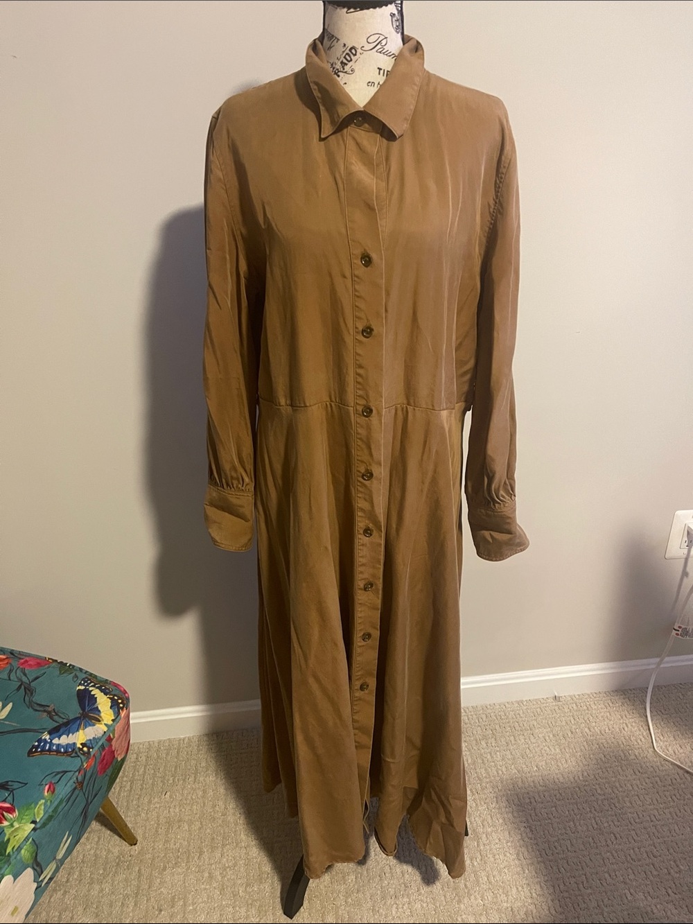 Banana Republic Brown Long-Sleeve Button-Front Maxi Dress